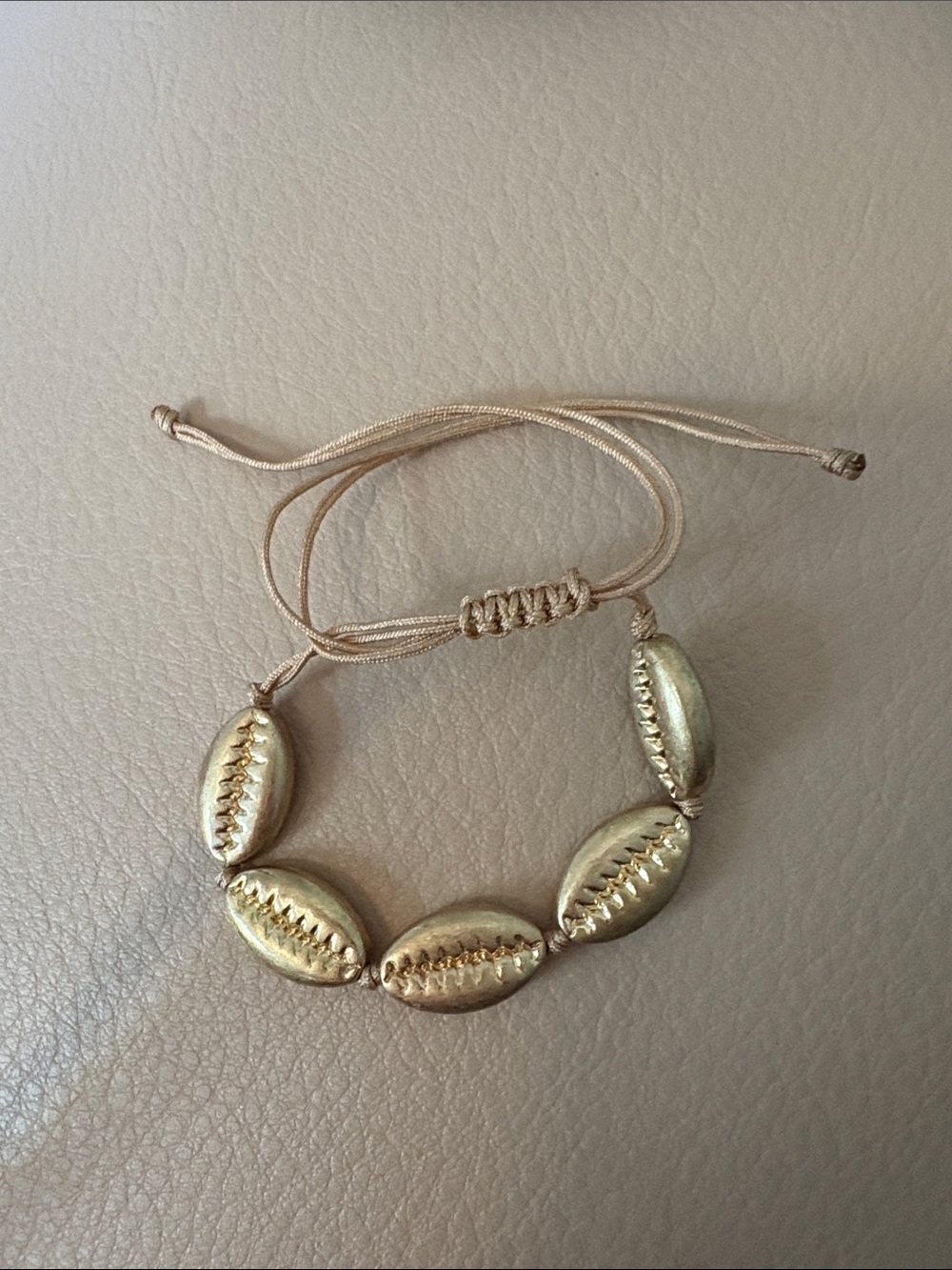 Plunder Gold Cowrie Shell Sliding Cord Bracelet